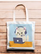 Artsy Tote Bag - Blue with Headset Cats on Computers