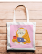 Artsy Tote Bag - Pink with Blanket Cats on Computers