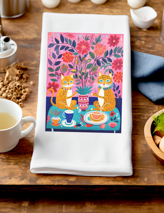 Artsy Accent Towel - Spotted Pair Cats Having Tea