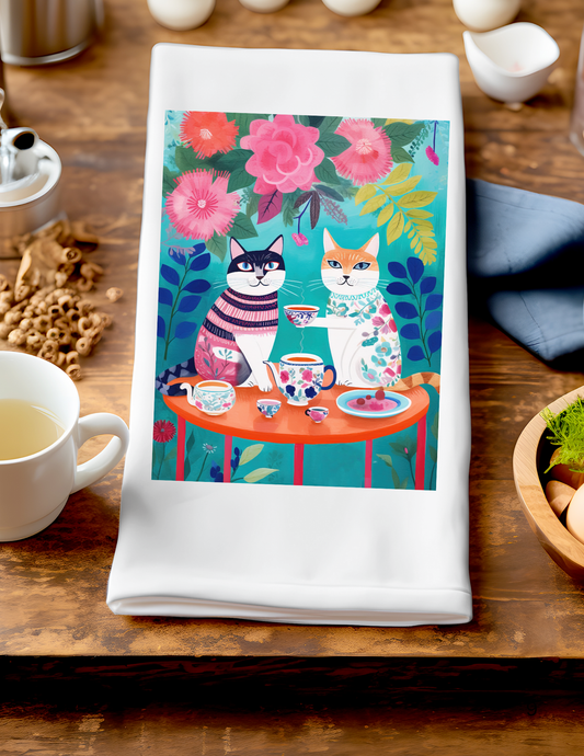 Artsy Accent Towel - Tuxedo and White Cats Having Tea