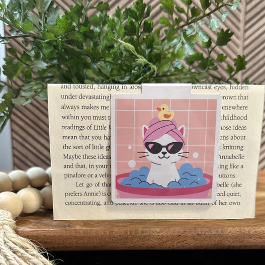 Magnetic Bookmark - Cats in the Bath Pink Towel