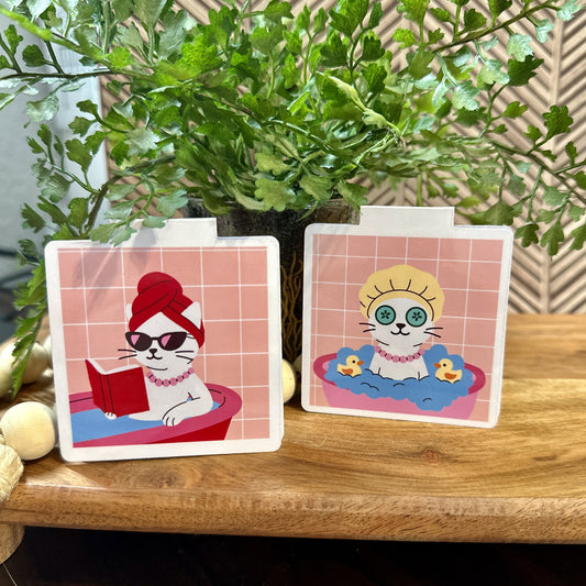 Magnetic Bookmark - Cats in the Bath Red Towel & Book
