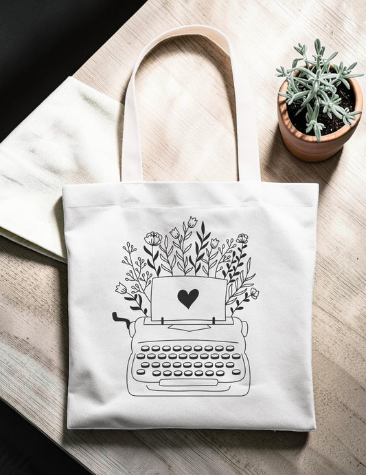 Artsy Tote Bag - Wildflower Typewriter